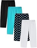 LAPASA Mädchen 4er Pack Capri Leggings, 3/4 Sportleggings Freizeit Schlafleggings aus Baumwolle,...