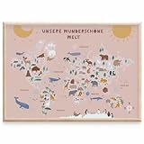 MeinBaby123® Weltkarte für Kinder | Tierweltkarte DIN A2 | Kinderzimmer Bilder | Lernposter |...