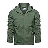 2026 Bequeme, Trendige, lässige, solide Herren-Kapuzenjacke, Taschen-Hardshell-Jacke (Green, XL)