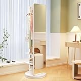 Ganzkörperspiegel mit drehbarem Rahmen, Kleiderhaken und Regalen für Wohnzimmer, Schlafzimmer und...