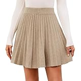 Genfien Röcke für Damen A Linie Hohe Taille Plisseerock Elastischer Bund Winterlicher Strick...