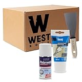 W West Boxx Set aus Reparaturspachtel Express 160ml, Polarweiss Spray 150ml und Spachtel,...