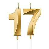 FENGCHUANG 17. Geburtstagskerzen, 3D Kerzen Geburtstag, 5CM Gold Geburtstagskerzen Zahlen, Helle...