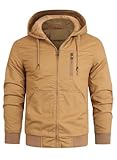 HOOD CREW Herren Baumwolle Winterjacke Fleece Gefütterte Warme Arbeitsjacke mit Kapuze Winddicht...