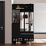 Merax Flurgarderobe Garderobenschrank Flur, Garderobe mit Sitzbank, Schuhschrank, 4 Haken,...