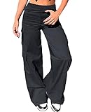 Nuofengkudu Cargohose Damen Weite Hosen Stretch High Waist Cargo Taschen Palazzo Hose Bootcut...