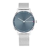 Tommy Hilfiger Zwei-Zeiger-Quarzwerk-Uhr für Damen mit Silbernes Edelstahl-Mesh-Gliederarmband -...
