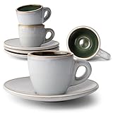 KIVY Steingut Espressotassen Set [4 x 75ml] - Dickwandiges Espresso Tassen Set mit Untertasse -...