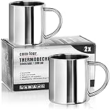 com-four® 2x Edelstahl Thermobecher - 300 ml je Becher - Isolierbecher doppelwandig - Kaffeetasse...