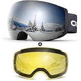 Odoland Skibrille Unisex für Damen und Herren Jungen Rahmenlose Snowboardbrille mit Magnetische...