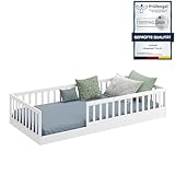 CADANI Timi Bodenbett 90x200 cm, bis 200 kg belastbar, Rausfallschutz abnehmbar, Montessori...