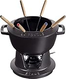 STAUB Fondue Set mit 6 Gabeln, Gusseisen, 20 cm, 2,3 l, Geeignet für Käse- Schoko- und...