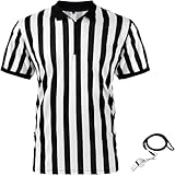 Herren Offiziell Schiedsrichter Trikot, Schwarz Weiß Streifen Hemd mit Umgedrehtem Kragen, Gelb...