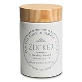 KHG Zuckerdose Keramik Steingut Weiß Holzdeckel Bambus, Vorratsdose Zucker für ca. 1 kg feinen...