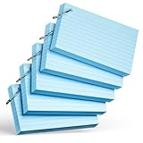 Blaue Karteikarten mit Ring, 7,6 x 12,7 cm, schwere, linierte Karteikarten, Lernkarten für Schul-...