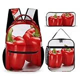 JKLQWH Zwei rote Paprika-Rucksack, 3-teiliges Set, große Kapazität, Computer-Rucksack,...
