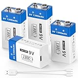 1300mAh wiederaufladbare 9V-Batterien - JUBOTY Lithium-Ionen-Akku für Rauchmelder, drahtlose...