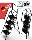 Sicherheitsleiter 4 Stufen Klappbar I TÜV Rheinland Zertifiziert I Belastbar bis 150kg I...