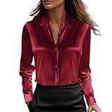 Damen-Satin-Bluse – Seidenähnlicher Stoff, Button-Down-Langarm, Business-Casual-Oberteil,...