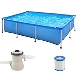 COSTWAY Pool-Set mit Filterpumpe, 258 x 179 cm, Aufstellpool rechteckig, Swimmingpool Komplettset,...