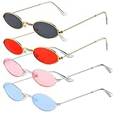 4 Stück Retro Sonnenbrille Oval Brille, Vintage Sonnenbrillen Set, Sonnenbrille Retro Metall,...