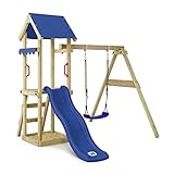 WICKEY Spielturm Klettergerüst TinyWave mit Schaukel & Blauer Rutsche, Outdoor Kinder Kletterturm...