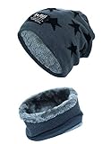 Momoon Dicke Beanie Hut +Schal Set Winter Warmen Schnee Knit Skull Cap für Kinder Jungen...