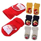 FRCOLOR 4 Paare Weihnachts-babysocken Baumwoll-wintersocken mit Anti-rutsch-sohle Weiche Bodensocken...