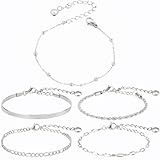 Maxmoc 5 Stück Armband Damen,Edelstahl Armbänder,Verstellbar Armkette Damen,Modeschmuck Schmuck...