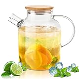 Glaskaraffe Mit Deckel 1,8l Holzdeckel Karaffe Glas Mit Deckel Glaskanne KäLtebestäNdiges Und...