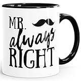 MoonWorks® Kaffee-Tasse mit Aufdruck Mr. always Right Schnauzer Schnauzbart Geschenk Partner...