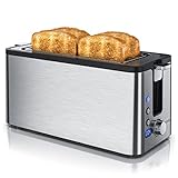 Arendo - Edelstahl Toaster Langschlitz 4 Scheiben - Defrost Funktion - wärmeisolierendes Gehäuse -...