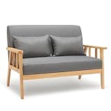 Mondeer Sofa, Sofa 2 Sitzer Sessel mit Kissen Massivholzrahmen Leinen Vintage für Schlafzimmer...