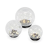 Esotec Solar Leuchtkugelset Golden Balls, 3er Set, Echtglas Crackle Bruchglas, LED-Leuchtkugel,...