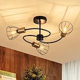 CBJKTX Deckenleuchte Schwarz Deckenlampe Vintage aus Metall Wohnzimmer 3 Flammig E14 Hängelampe...
