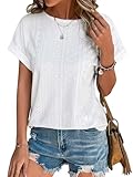 Cuptacc Tshirt Damen Bluse Damen Sommer Elegant Lochstickerei Top Kurzarm Oberteil Lässige Tunika...