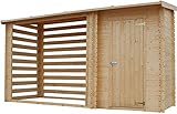 TIMBELA Geräteschuppen Holz M205 - Gartenhaus Holz mit Brennholzregal - Gartenhütte Holz...