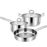 GUHPZA Equip Bratpfannen- Und Sauteusen-Set, 3-Teilig, Antihaftbeschichtung, Edelstahlmaterial, Mit...