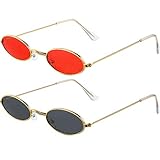 Frienda 2 Paare Vintage Sonnenbrille Runde Brille (Rot/ Grau Linse und Gold Rahmen)