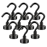 10 Stück Magnethaken Extra Stark, Schwarz Neodym, Super Starke Magnete mit Haken, Magnetischer...