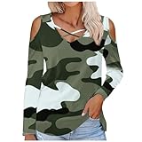 Damen T-Shirt Sexy Top mit Kreuzgurt, V-Ausschnitt Farbverlaufs Bluse mit Print, Große Größen...