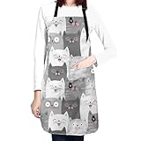 Stymora Verstellbare Kochschürzen für Frauen mit Taschen, niedliche Katzenküchenschürzen für...