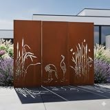 Zen Man Garten Sichtschutzwand aus Metall, Rost, 180 cm Höhe, Sichtschutzelement mit Vogel-Design,...