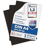 Reorda® Magnetfolie DIN A4 selbstklebend 3er Set - Magnetpapier mit starkem 3M-Kleber -...