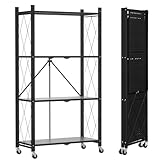 ALANNG Klappregal mit Rädern - Standregal mit 4 Ablagen, Bücherregal aus Metall - Montagefrei &...