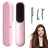 HENGBIRD Kabellose Glättbürste Pink Edition – 3-in-1 Haarglätter Bürste Zum Glätten, Locken &...