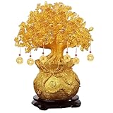 Chinesische Geldpflanze Feng Shui Goldener Geldbaum mit Kupfermünzenheizenanhänger Citrine Tree...