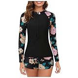 BKSCAYXS Langarm-Rashguard-Badeanzug für Damen, bedruckter Reißverschluss, Surf-Badeanzug,...