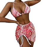 Julhold Damen Dreiteiliger Badeanzug Hohe Taille Split Bikini Set Helle Farbe Sexy Halter Beachwear...