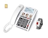 Geemarc CL9000 - Hausnotruf-Telefon und wasserdichtes SOS-Armband mit großen Tasten, verstärkter...